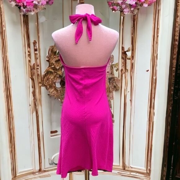 SEE YOU MONDAY NWT HOT BRIGHT FUCHSIA PINK HALTER MINI DRESS MEDIUM - Picture 4 of 9